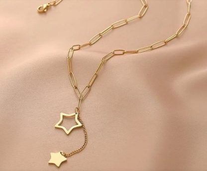 Twin Stars Lariat Necklace - Gold